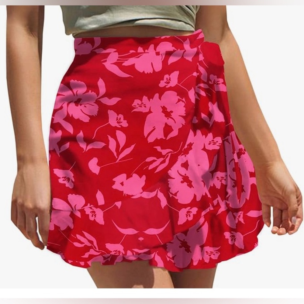 [#1065] Women's Floral Ruffle Hem Wrap Skort | XXL | 2XL